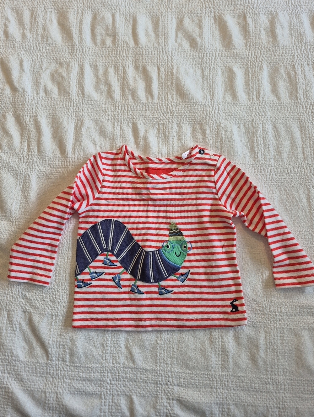 Joules girls 3-6 months red & white striped caterpillar shirt EUC or better